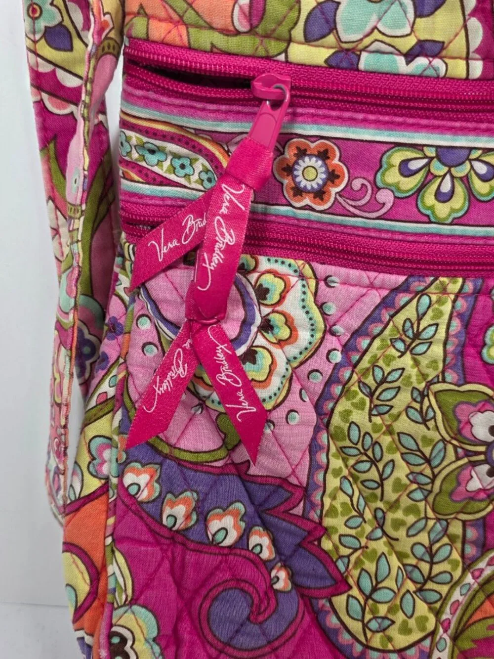 Vera Bradley Pink Paisley Shoulder Bag Double Zipper Crossbody Hipster